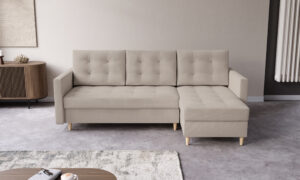 Narożnik skandynawski z funkcją spania DIVO - tkanina PAROS 02 (kremowy)