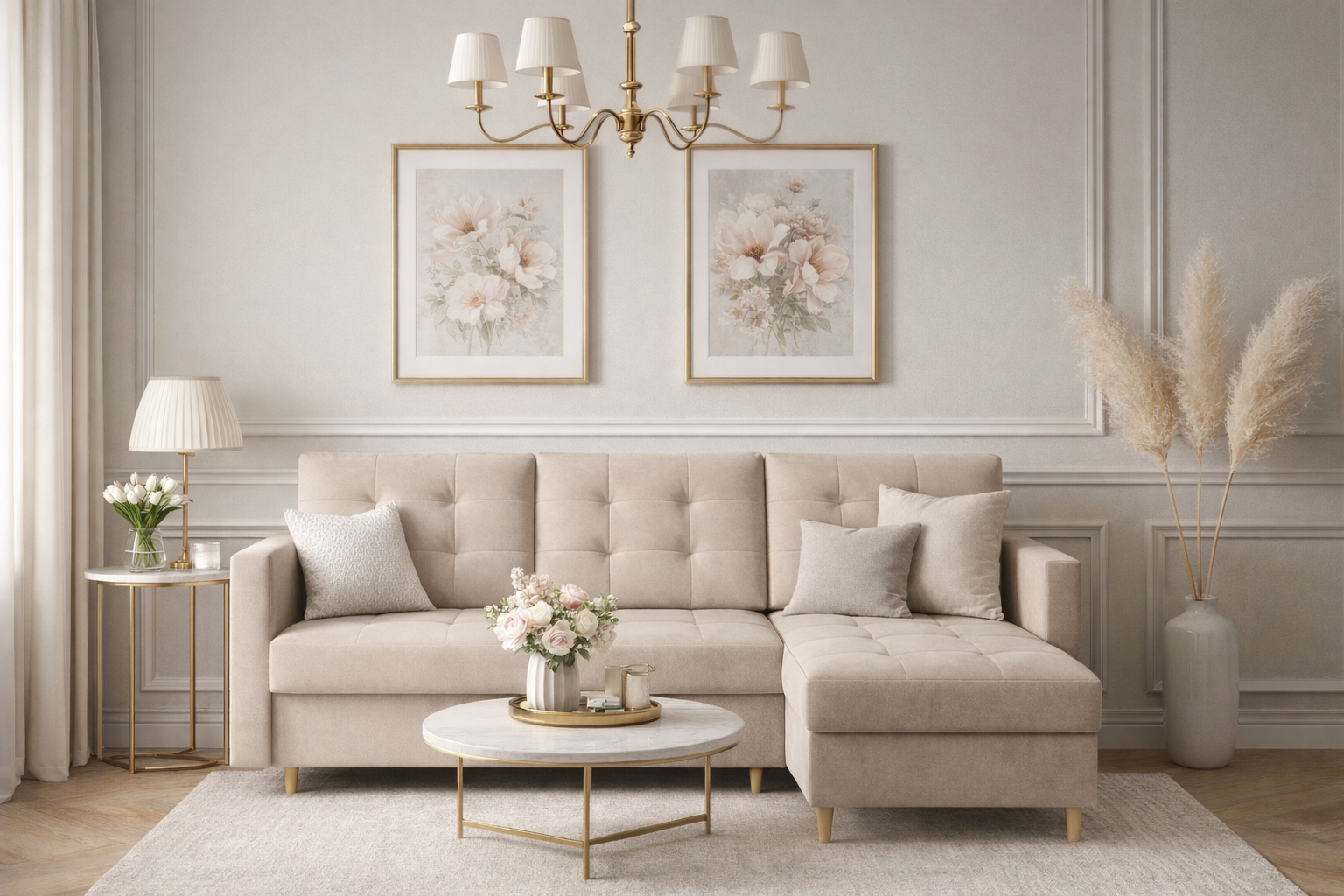 Narożnik skandynawski z funkcją spania DIVO - tkanina PAROS 02 (kremowy)